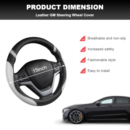 Image of Car Steering Wheel Cover, 15 Inch Premium Leather Breathable Non-Slip Wheels Wrap, Universal Auto Comfortable Steering Wheel Protector for SUV Truck Van, Car Accessories (Gray)