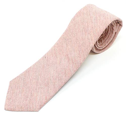 Men s Chambray Cotton Skinny Necktie Tie Textured Distressed Style - 15 - Dark Pink