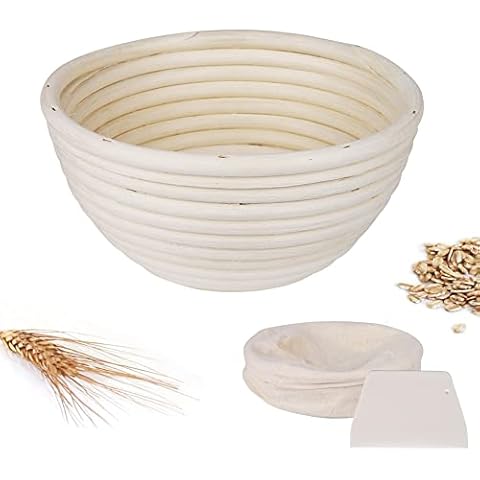 Round Bread Proofing Basket, Bread Proofing Basket Set, Banneton Bread Proofing Baskets, Sourdough Proving Basket with Dough Scraper and Linen Liner, Bread Making Tools for Professional & Home Bakers Cover