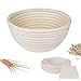 Mitening Cesta de Fermentación de Pan, Banneton, Cesta de Ratán Natural, con Plastico Raspadores Masa+Forro de Lino, Cesta de Ratán Natural para Pan y Masa (Redonda, Ø 18 cm)