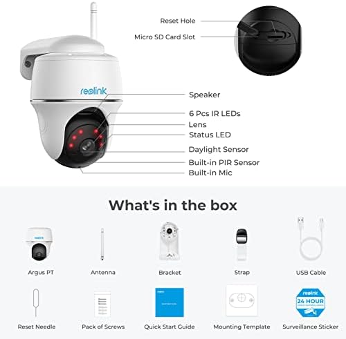 Reolink 2K Wireless Security Camera Outdoor with Person/Vehicle Detection, 360° Pan-Tilt View Solar/Battery Operated CCTV Camera, 128GB Storage, Time Lapse, 2-Way Audio, Smart Detection, Argus PT-4MP