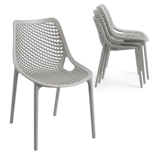 WOOW DEPOT 4 Pack Outdoor Patio Chairs, Plastic Dining Chairs,Grey