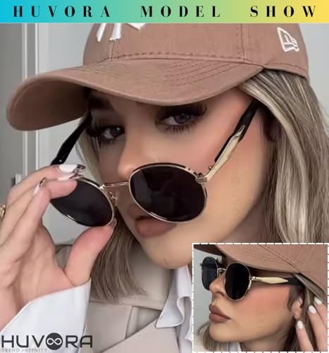 Image of Designer Ellipse Round Sunglasses for Men and Women - UV400 Protected Stylish Branded Goggles for Fashion Casuals Party Driving Travel - Metal Frame Unisex Retro Sun Glasses