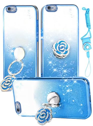 Nouxwerx for Apple iPhone 6 Plus (5.5 Inch) Case, Mobile Phone Case for Cute Soft Slim Cover for Girls Women with Ring Stand Strap Lanyard Shockproof Protective Cover for iPhone 6s Plus (Blue)