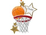 UniqXmas Personalized Basketball Christmas Ornament 2025 | B-Ball with Gold Stars and Basket Hoop for Xmas Tree | Custom Unique Keepsake - Customized Gift for Basketball Player Coach Team Fan