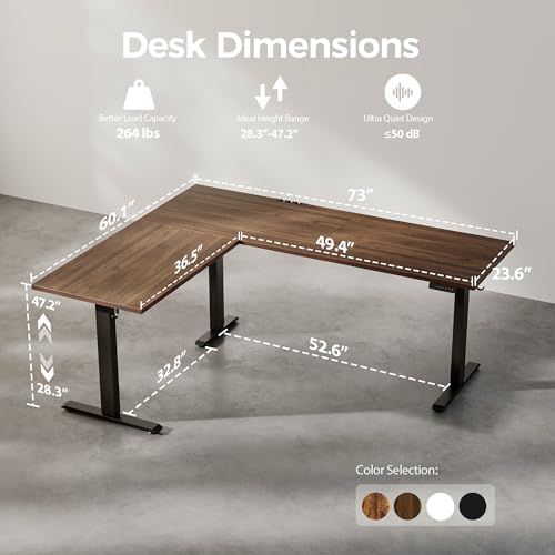 Image of Agilestic Triple Motors 73 inch x 60 inch L Shaped Standing Desk, Electric Standing Desk Adjustable Height, Extra Large Desktop Corner Table for Home Office, Gaming Workstation, Splice Board, Dark Walnut
