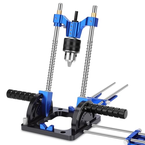 Image of Portable Drill Guide, Adjustable 0°to 60°Multi Angle Drill Guide for Straight Holes, Drill Press Adapter for Hand Drill, with 1/2" Chuck, Key, Guide Rod Precision Drilling Jig (blue)