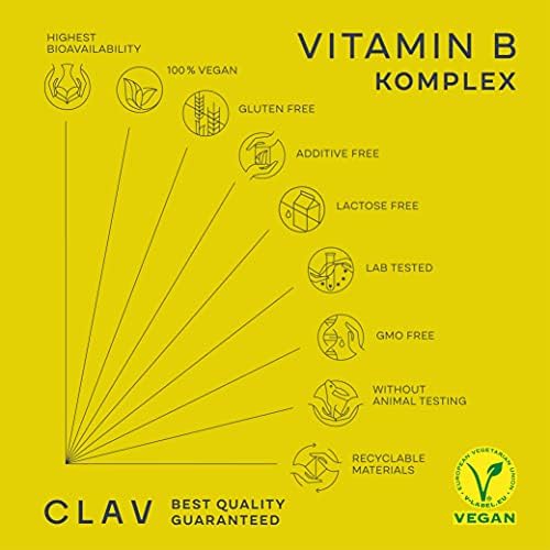 Vitamin B Complex Vegan Certified | High Strength - All 8 B Vitamins + Co-Factors | 120 Capsules for 120 Days | Vit B1, B2, B3, B5, B6, B12, Biotin & Folic Acid + Myo-Inositol + Choline | High Potency