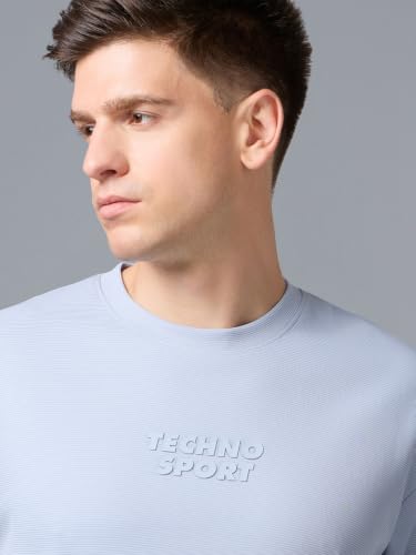 Image of TECHNOSPORT Men Printed Oversized Round Neck T-Shirt with COTFLEX, Dry Fit Sports Tee, Oversized Activewear T-Shirt for Gym, Running, Sports & Casual Wear