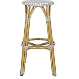 Assemblage Requis: P896 Safavieh EUP4018B Tabouret de Bar de Jardin Geneviève Rotin Wicker Gris/Blanc 52 x 52 x 76.2 cm