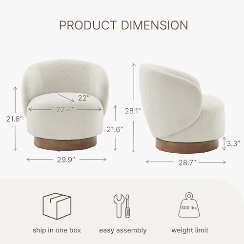 Image of KISLOT Swivel Accent Chair Round Barrel Armchair Upholstered Performance Fabric for Living Room Bedroom Waitingroom,1 Box,Cream