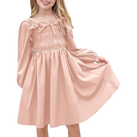 Enlifety Girls Dresses Size 11 12 Pink Ruffle Fall Dress Casual Long Sleeve Frock Cover