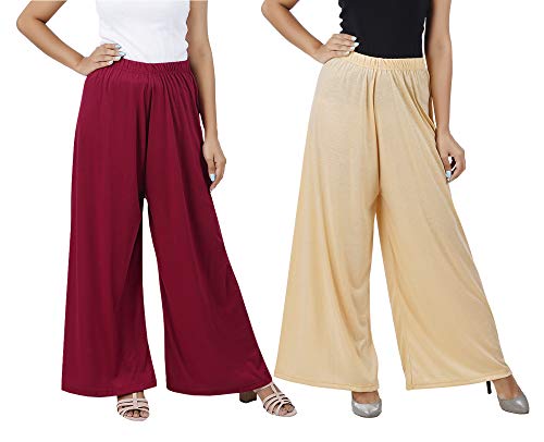Image of Buy That Trendz M to 6XL Cotton Viscose Loose Fit Women Flared Wide Leg Palazzo Pants for Maroon Light Skin 2 of Pack Combo XXXX-Large