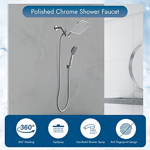 Cinwiny Rain Shower Head With Hand Held Sprayer Combo Polished Chrome Wall Mounted 8" 4-Setting Shower Head With 11 Inch Extension Arm High Pressure Handheld Showerhead Set With Hose,Flow Regulator #TOP4