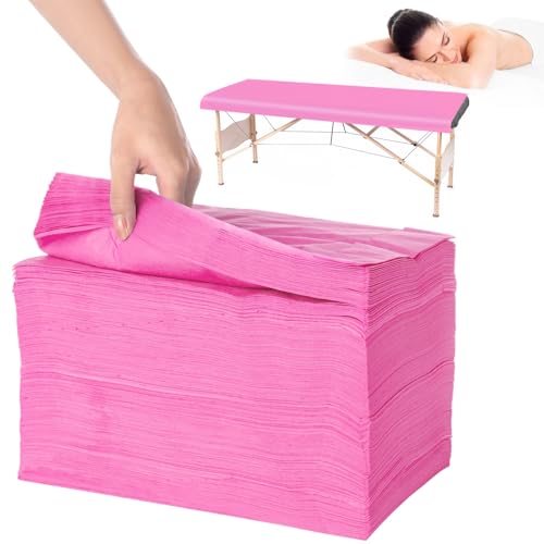 Image of 100PCS Disposable Massage Table Sheets, 71 inch x 31.5 inch Disposable Massage Bed Covers, Breathable Non-Woven Fabric Bed Sheets, Single Use Hygiene Sheet for SPA,Beauty Salons,Hotels (Pink, 71 inch x 31.5 inch)