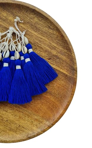 Image of Zippy Flora Handmade Cotton Tassels with Cowrie Shells for DIY & Crafts Project, Pack of 10 (Royal Blue)