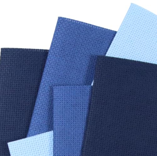 Image of KCS 4 /6 pc of 12 inch x 18 inch(30cmx45cm) 16 Count Cotton Aida Cloth Cross Stitch Fabric (6 pc,Light Blue+Jeans Blue+Navy Blue)