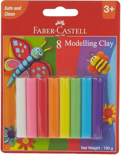 Image of Faber-Castell Modelling Clay Set of 8 Shades 100g Blister Pack | Soft Non Toxic Colour Clay for Kids, DIY Craft, School Projects & Creative Learning Activities