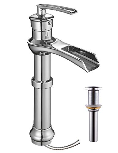 Buy 1 get 1 🔥 Homevacious Bathroom Faucet Chrome Vessel Sink Waterfall Single Hole with Pop Up Drain Stopper One Handle Modern Mixer Tap Without Overflow Bowl Supply Line Lead-Free