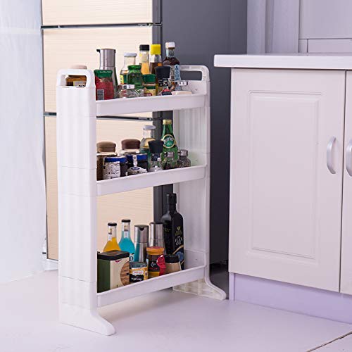 Hershii 3-Tier Slim Storage Tower Rack Shelf Cosmetic Toiletries Stationery Plastic Organizer Holder Space Saving Narrow Shelving Unit For Kitchen Bathroom Office #TOP7