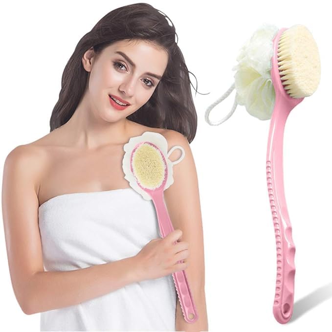 Sarthu 2 in 1 Loofah with Handle, Back Srubber, Bath Brush with Handle, Bath brush for women & Men, Body Cleaning Brush, Loofah Brush(Multicolor pack of 1)