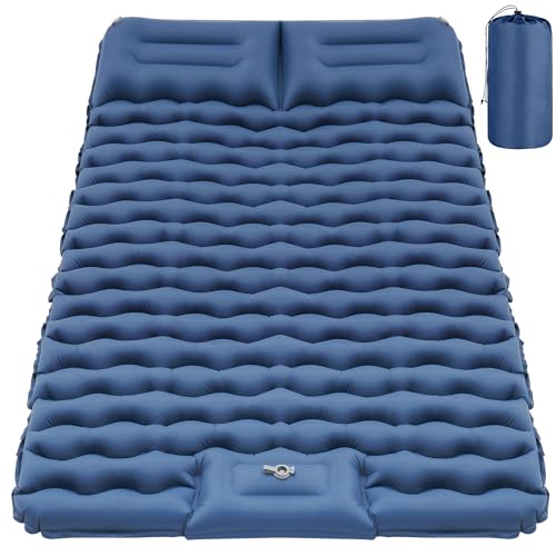 ZODAS Self Inflating Camping Mattress, Upgraded Material, Inflatable Sleeping Pad with Built-in Foot Pump, Self-inflating Sleeping Mats for Camping, Tent, Backpacking, Hiking, Double Blue