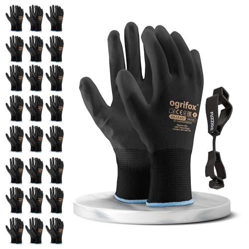 FUZZIO 24 paires de gants de travail Ogrifox enduits et porte-gan...