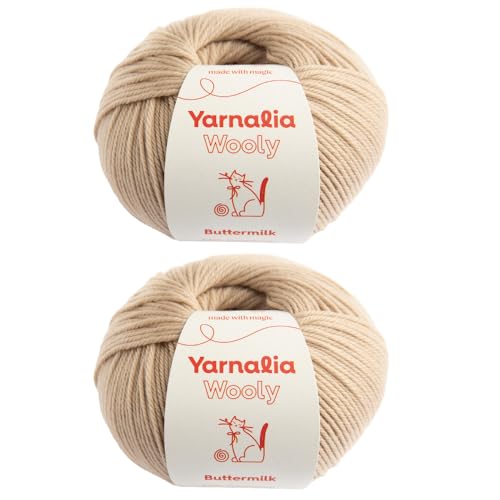 Wooly Merino Superwash Worsted Yarn Ultra-Soft, Non-Itchy Luxury Wool for Knitting & Crochet 2-Pack 100g Easy-Care, Durable Whipped Cream Color