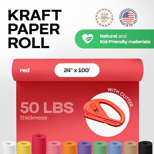 Image of Red Kraft Paper Roll 24 inch x 1200 inch (100 feet) with Cutter - USA-Made | Gift Wrapping Paper for Packing, Moving, Shipping & Crafts /Arts - 100% Recyclable Natural Craft Material by IDL Packaging