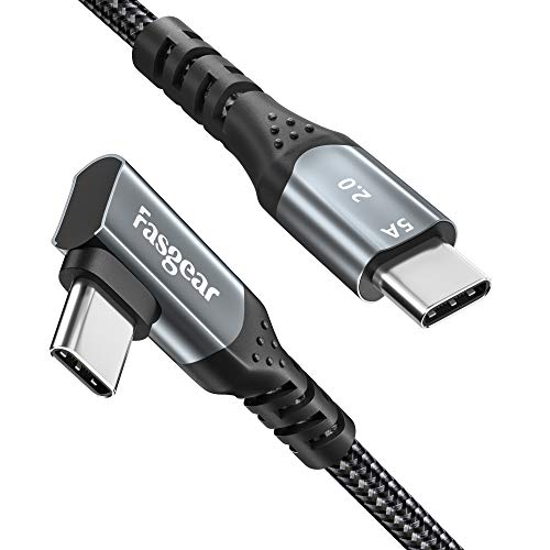 Fasgear Kabel USB C do USB C Kątowy 90 stopni 100 W Kabel 5A PD Fast Charge typu C Kompatybilny z Mac-Book Pro Air i-Pad Pro 2020 Galaxy S20 S10 Huawei P40 Lenovo ThinkPad Dell XPS HP (Czarny, 3 m)