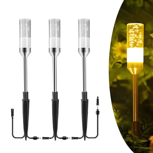 ECOWHO Garden Path Lamps 3 Packs with 3m Wiring Cable Spike Lights Without Adapter, Only Extension Landscape Lights Warm White Pathway Lighting (No Plug)