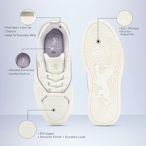 Image of Red Tape Women's Sneakers White Grey Pu Round Toe Lace-Up