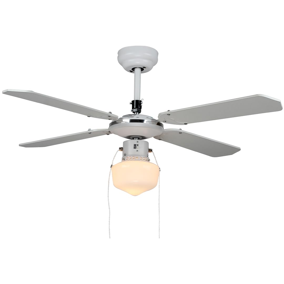 SVAN Ventilador de Techo con luz Blanco SVVE42T. 3 Velocidades, 4 Aspas,