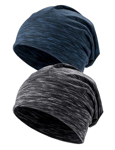 Kiiwah 2 Stück Beanie Mütze für Herren und Damen Streifen Slouch Unisex Stricken Beanie für den Frühling, Herbst und Winter