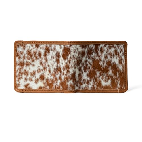 Genuine Cowhide Leather Bifold Wallet for Men – Handmade, RFID Blocking, 8 Card Slots, Slim Minimalist Western Wallet with Money Clip – Brown & White2