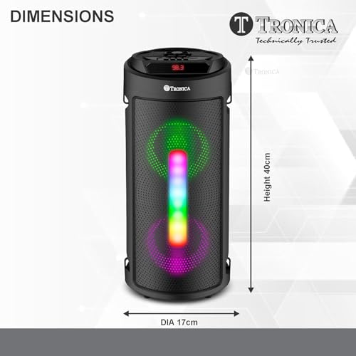 Image of Tronica Cyclone 4 Upgraded 30W Bluetooth Party Speaker with Dual Woofer, Enhanced Sound Circuit, RGB Lights, Wired Mic for Karaoke, 1800mAh Battery, Auto TWS, FM Radio, USB, SD Card & Remote (Black)