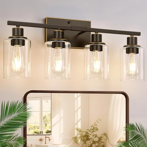 Indoi 4 Light Bathroom Light Fixtures, Oil-Rubbed Bronze Modern Vanity Lights with Clear Glass...