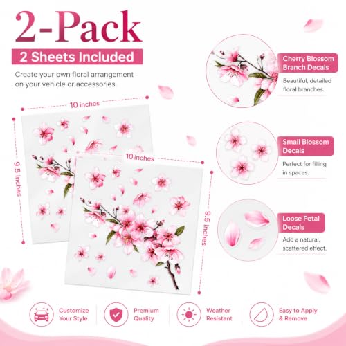 Image of Cherry Blossom Vinyl Car Sticker, Scratch Cover Pink Flower Bumper Decal for Automotive, Motocycle, Home Decor