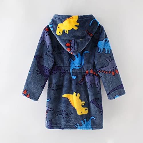Dinosaur Hooded 𝐁ath𝗿obe for Toddler Kids Soft Fuzzy Coral Fleece 𝗣a𝗷amas Unisex Comfy Warm Youth Large Pajamas4