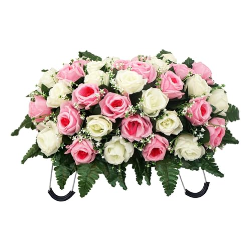 Grave Saddle Flower Arrangement - Artificial Rose Memorial Display, Outdoor UV Protected Cemetery Decoration, Durable Tombstone Floral Holder | Memorials Displays for Memorial Disp image 4