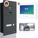 Mathfel 2-Draht IP Video-Türsprechanlage mit Türöffner und 2 Jahren Garantie - Full-HD Kamera, 7' Monitor & App-Steuerung – Smarte Video-Türklingel mit Gegensprechanlage (Anthrazit, 1 Klingeltaster)