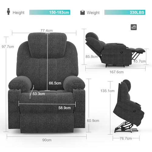 Yonisee Lift Chairs Recliners For Elderly,Recliner Chair With Massage And Heat, Extended Footrest, Heavy Duty Motor Large Recliners For Living Room Usb Port, Cup Holders, 2 Side Pockets - 2