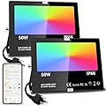 MELPO LED Flood Light Outdoor, 500W Equivalent 5000LM Smart RGB Landscape Lighting with APP Control, DIY Scenes - Timing - Warm White 2700K - Color Changing Uplight, IP66 Waterproof US Plug (2 Pack)