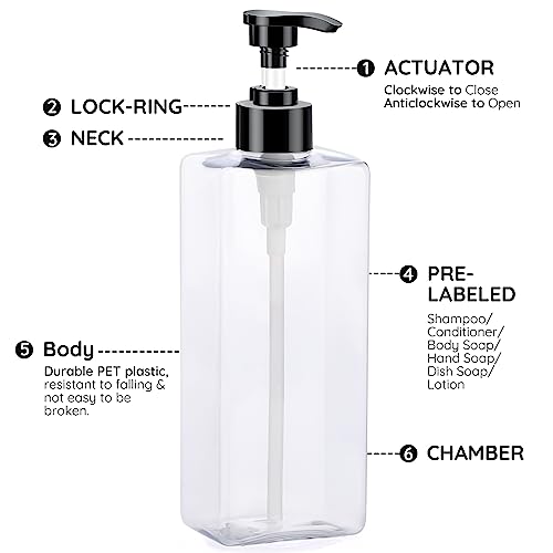 Image of Segbeauty 16.9oz Empty Bathroom Soap Dispenser, 2pcs Refillable Plastic Lotion Pump Bottles with Labels, 500ml Clear Shower Soap Dispenser Shampoo and Conditioner Bottles with Pump for Kitchen