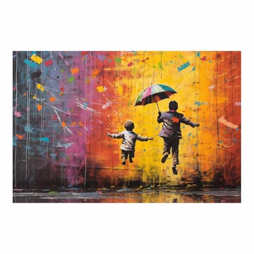 Affiche vintage deux personnages sous la pluie art mural chic