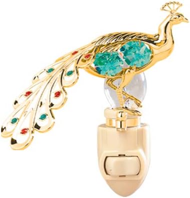 Mascot Luz nocturna de 24 pavos reales chapados en oro con cristales – Decoración del hogar, ideal para dormitorio de niños, guardería, baño,