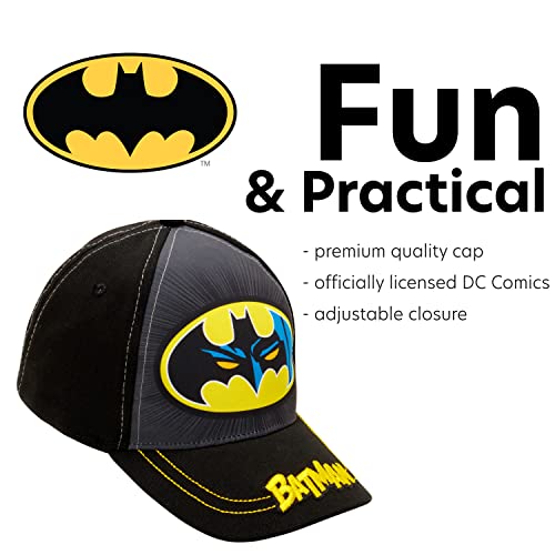 Dc Comics Boys’ 3D Baseball Cap: Batman, Superman, Justice League (Toddler/Boys), Size 2-4T, Batman Black Raised Logo #TOP2