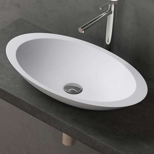 doporro Lavabo Sobre Encimera 59,3x35,1x10,7 cm, Diseño Elegante en Mármol Fundido, Blanco Mate con Recubrimiento Nano, Conexión Estándar DIN, Colossum802