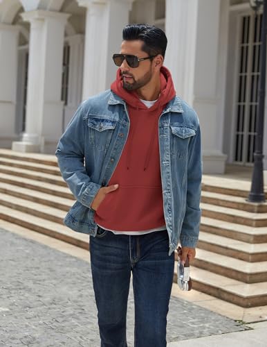 Image of COOFANDY Men Cotton Fleece Hooded Sweatshirt Casual Long Sleeve Hoodies Pullover Fashion Drawstring Hoodie with Kanga Pocket