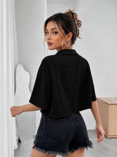 Image of Jacket for Women Stylish Cropped | Trendy Half Sleeve Button Down Casual Top | Loose Fit Shrug for Beach & Resort Outfits | Fashionable Lightweight Jacket (28 K-1-4)